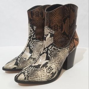 SCHUTZ Snakeskin Heeled Boots - Brown and Black